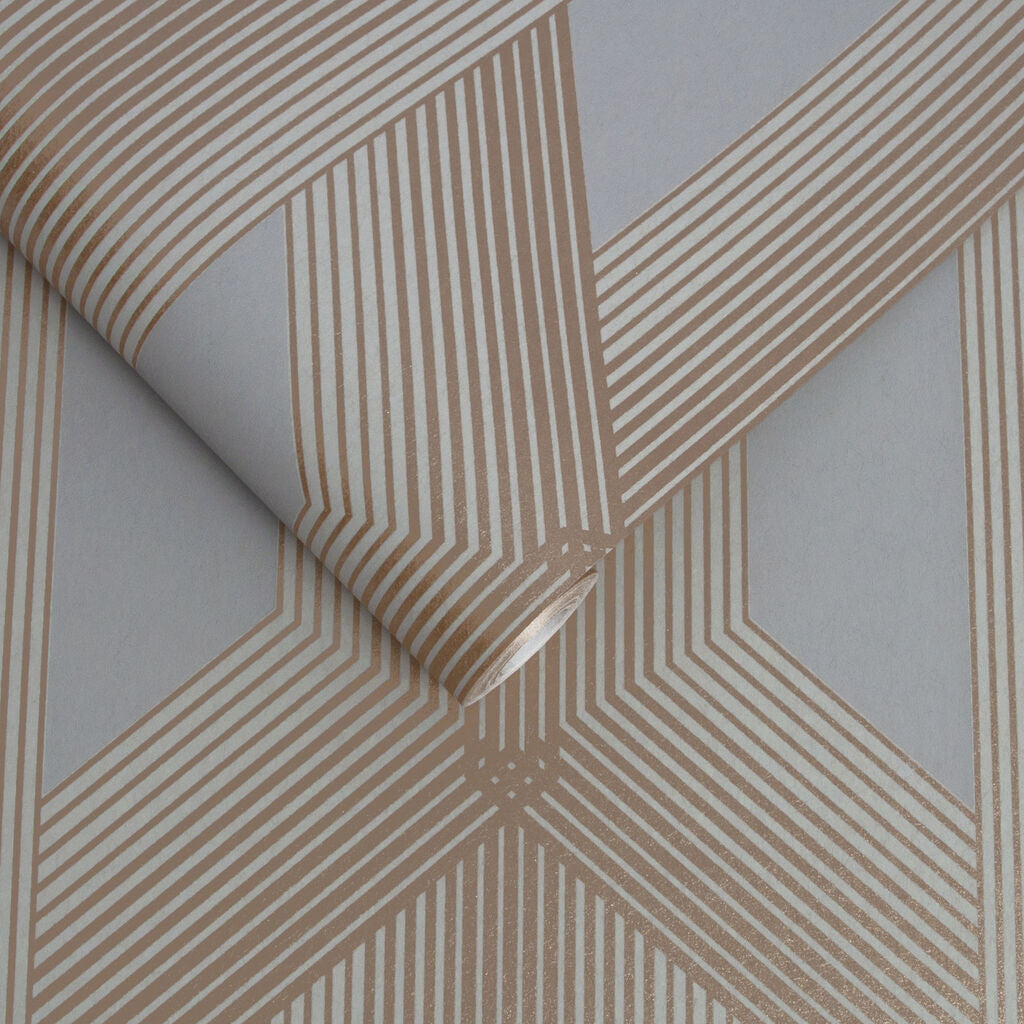 106761 - Lagom Geo Wallpaper - Grey & Rose Gold - Graham & Brown