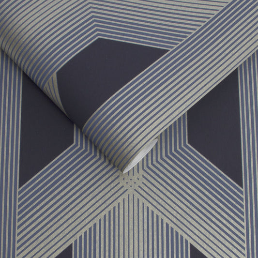 106762 - Lagom Geo Wallpaper - Navy & Gold - Graham & Brown
