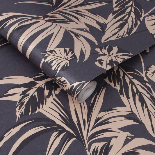 107609 - Palma Wallpaper - Soft Gold & Notte - Graham & Brown