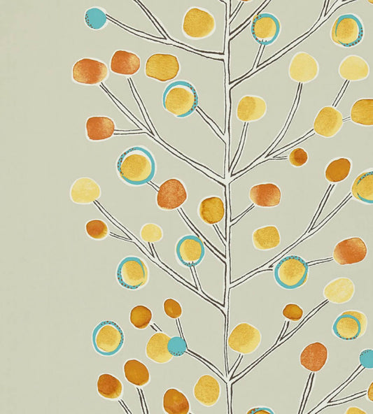 Berry Tree Wallpaper - Neutral / Tangerine / Powder Blue / Lemon