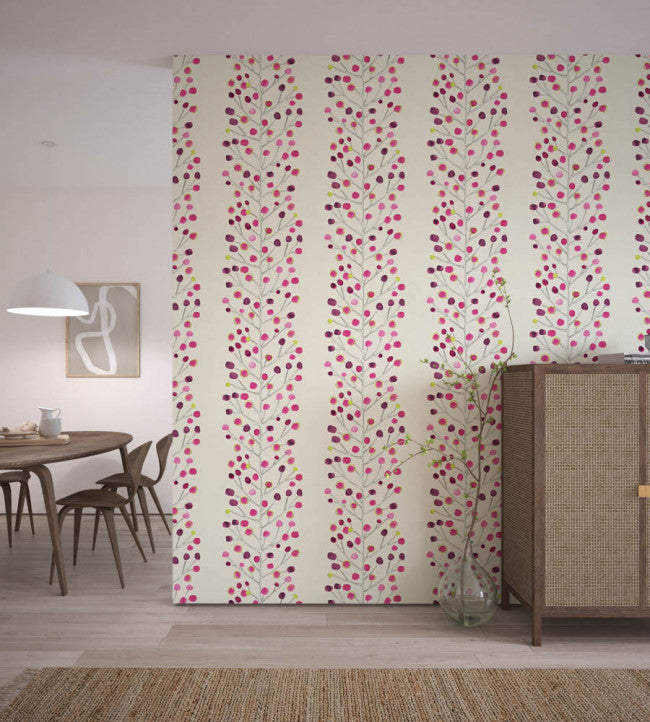 Berry Tree Room Wallpaper - Mink / Plum / Berry / Lime