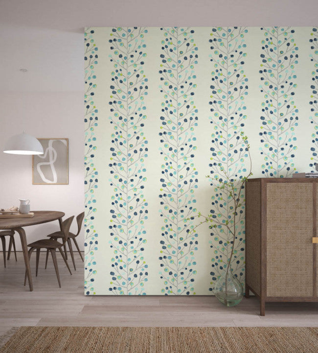Berry Tree Room Wallpaper - Peacock / Powder Blue / Lime / Neutral