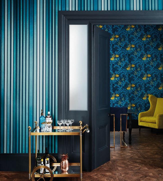 Carousel Stripe Room Wallpaper - Teal