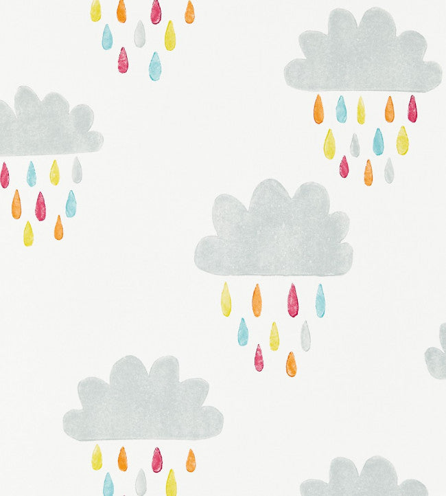 April Showers Wallpaper - Citrus / Lagoon / Poppy