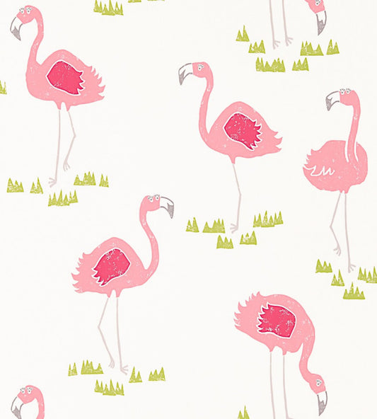 Felicity Flamingo Wallpaper - Blancmange / Chalk