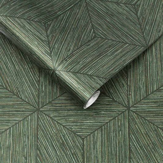 111729 - Grasscloth Geo Wallpaper - Pine - Graham & Brown