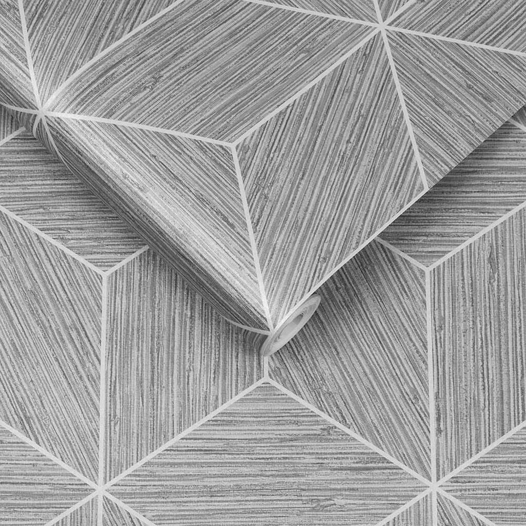111730 - Grasscloth Geo Wallpaper - Grey - Graham & Brown