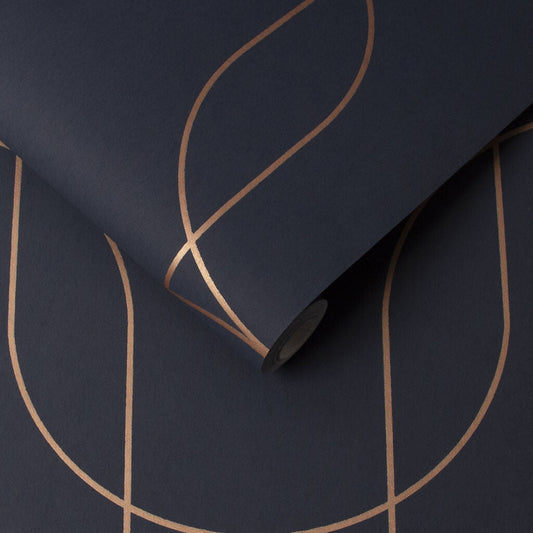 112189 - Palais Wallpaper - Navy Copper - Graham & Brown