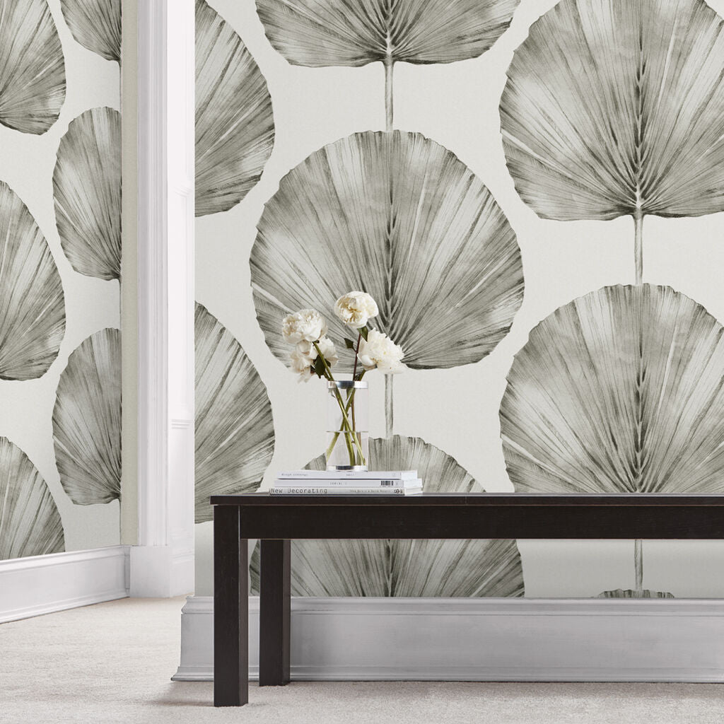 112196 - Palm Fan Wallpaper - Stone - Graham & Brown