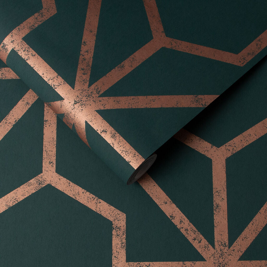 112198 - Rinku Wallpaper - Green & Copper - Graham & Brown