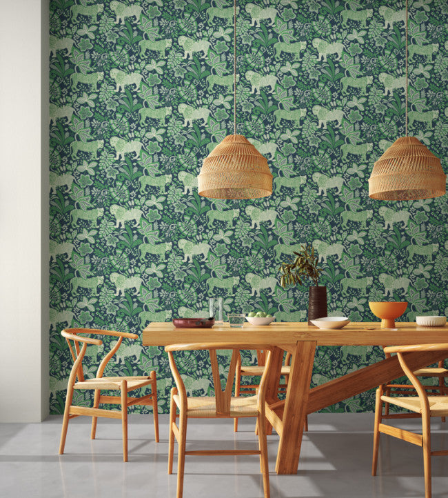 Rumble In The Jungle Room Wallpaper - Midnight / Mint Leaf