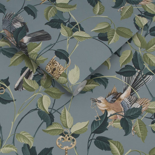115050 - Lock and Key Wallpaper - Aqua - Graham & Brown
