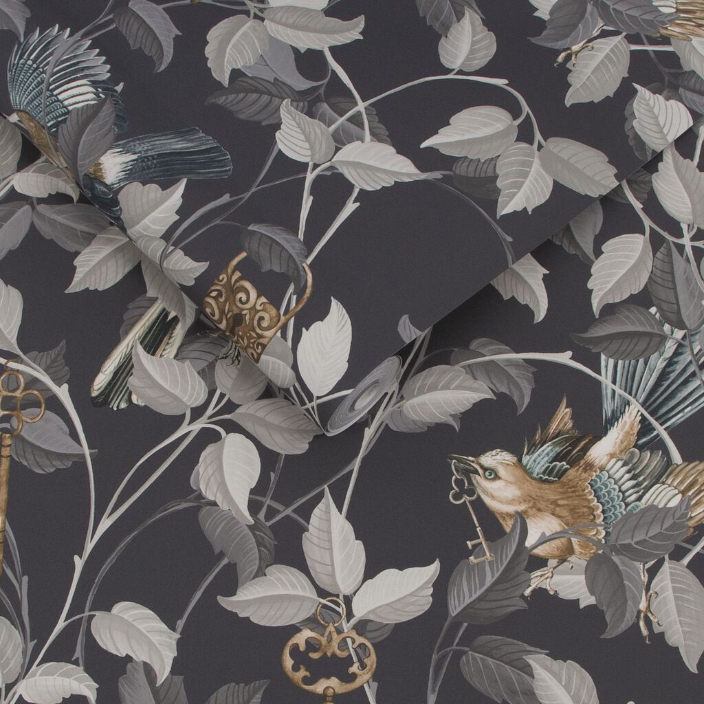 115051 - Lock and Key Wallpaper - Charcoal - Graham & Brown