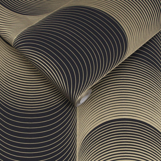 115066 - Eclipse Wallpaper - Black & Gold - Graham & Brown
