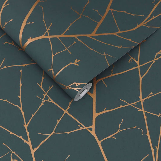 119798 - Boreas Wallpaper - Teal & Copper - Graham & Brown