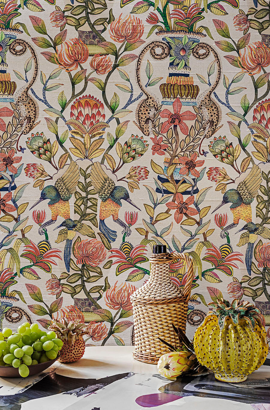 Protea Garden Silk Room Wallpaper - Multicolor