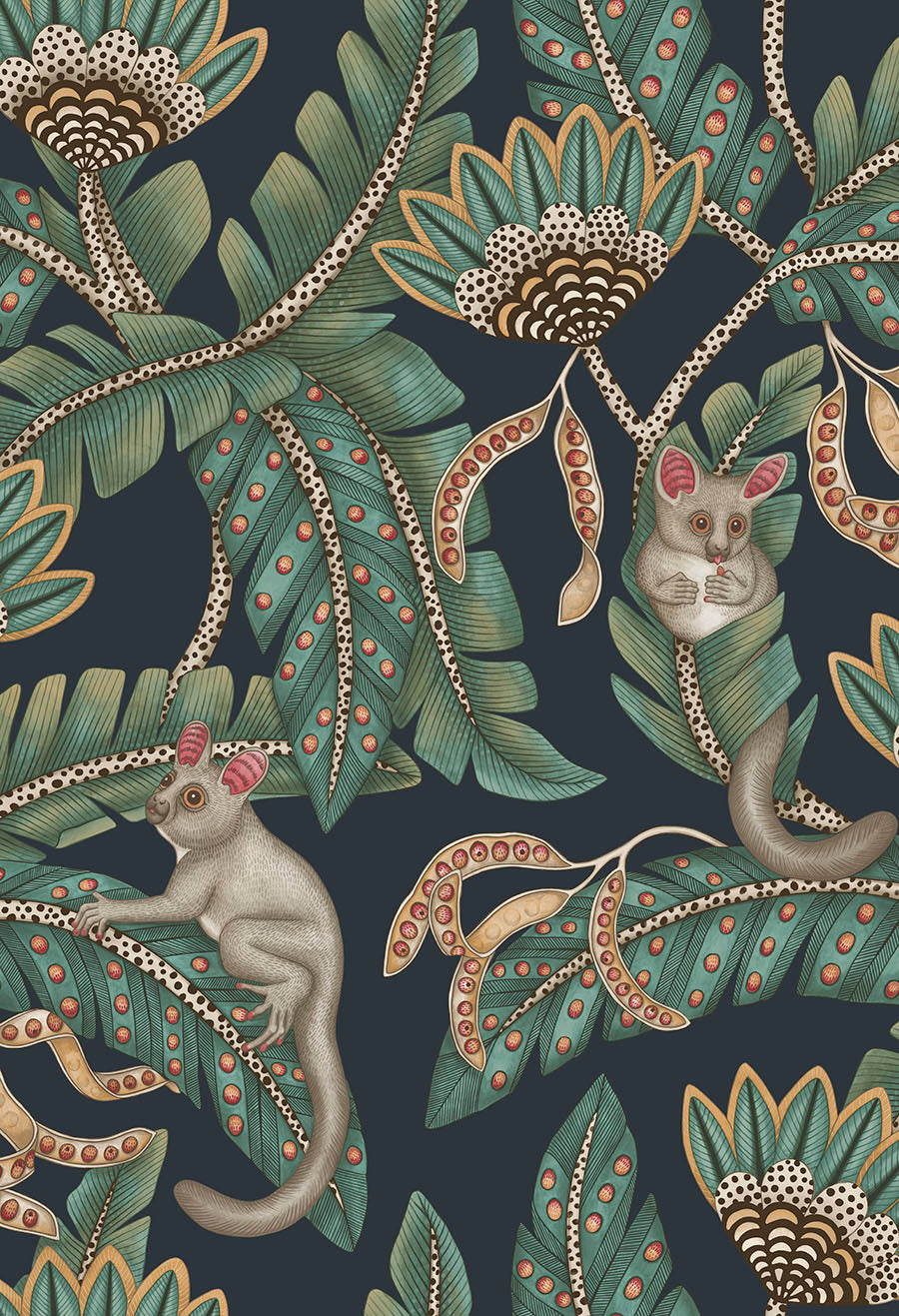 Bush Baby Wallpaper - Teal - Cole & Son