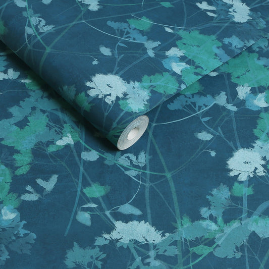 124106 - Flower Press Wallpaper - Denim - Graham & Brown