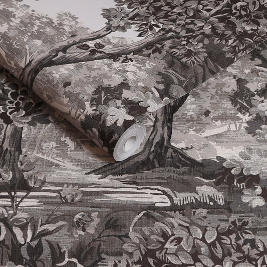 127903 - Bodenham Wallpaper - Etching Charcoal - Graham & Brown