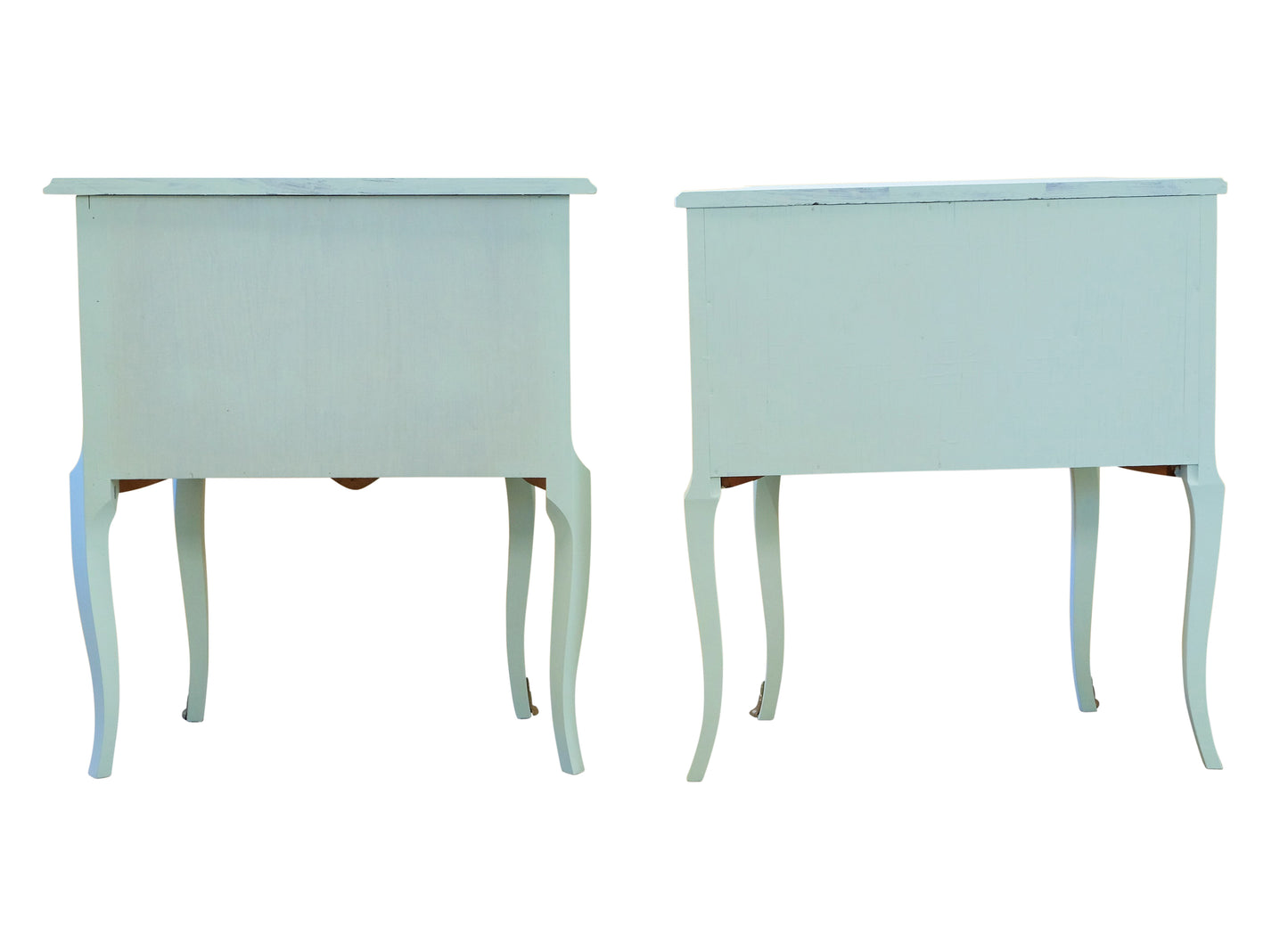 A Pair of Louis XV Style Bedside Tables with Floral Design and Marble Tops