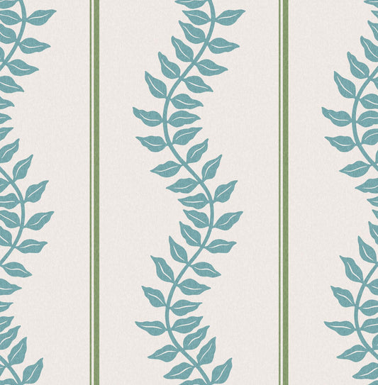 130290 - Laurel Leaf Stripe Wallpaper - Blue & Green - Graham & Brown