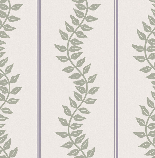 130293 - Laurel Leaf Stripe Wallpaper - Mauve & Sage - Graham & Brown