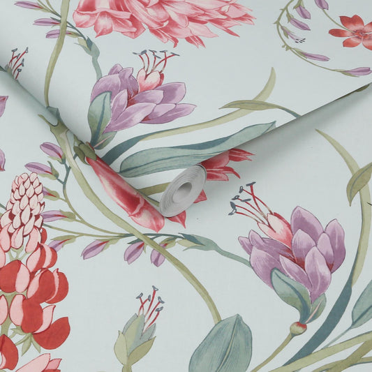 131672 - Botanists Scroll Wallpaper - Duck Egg - Graham & Brown