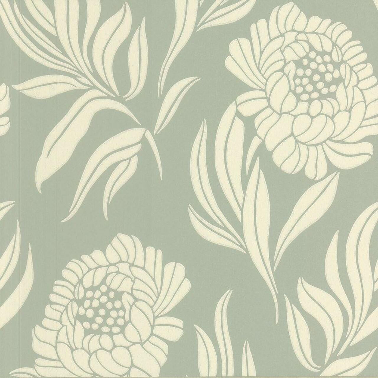 Chatsworth Duck Egg Blue Luxury Floral Wallpaper - 1838 wallcoverings