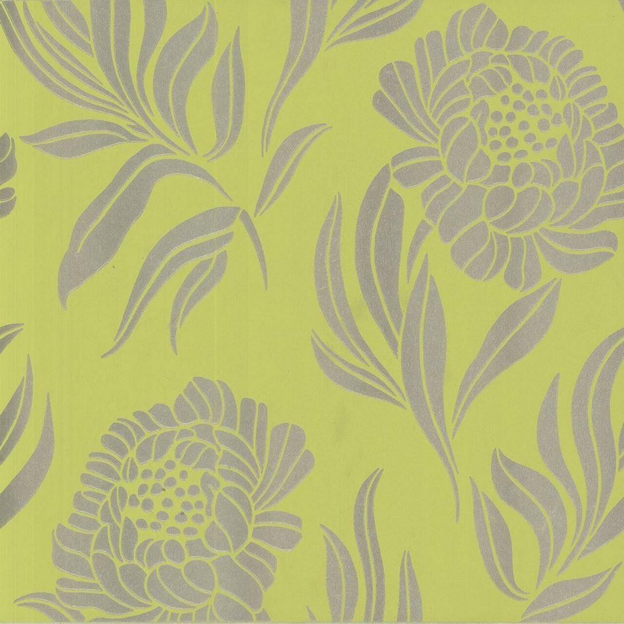 Chatsworth Lime Green Luxury Floral Wallpaper - 1838 wallcoverings