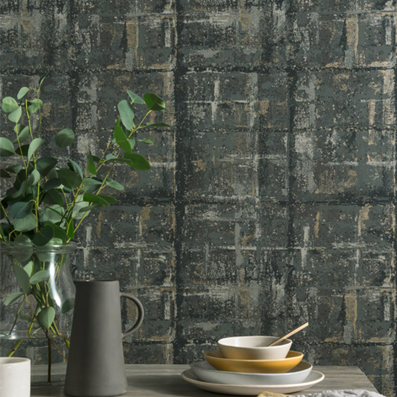 Patina Jet Black Luxury Textured Wallpaper - 1838 wallcoverings