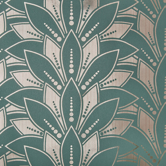 Astoria Neo Mint Green and Gold Luxury Foil Wallpaper - 1838 wallcoverings