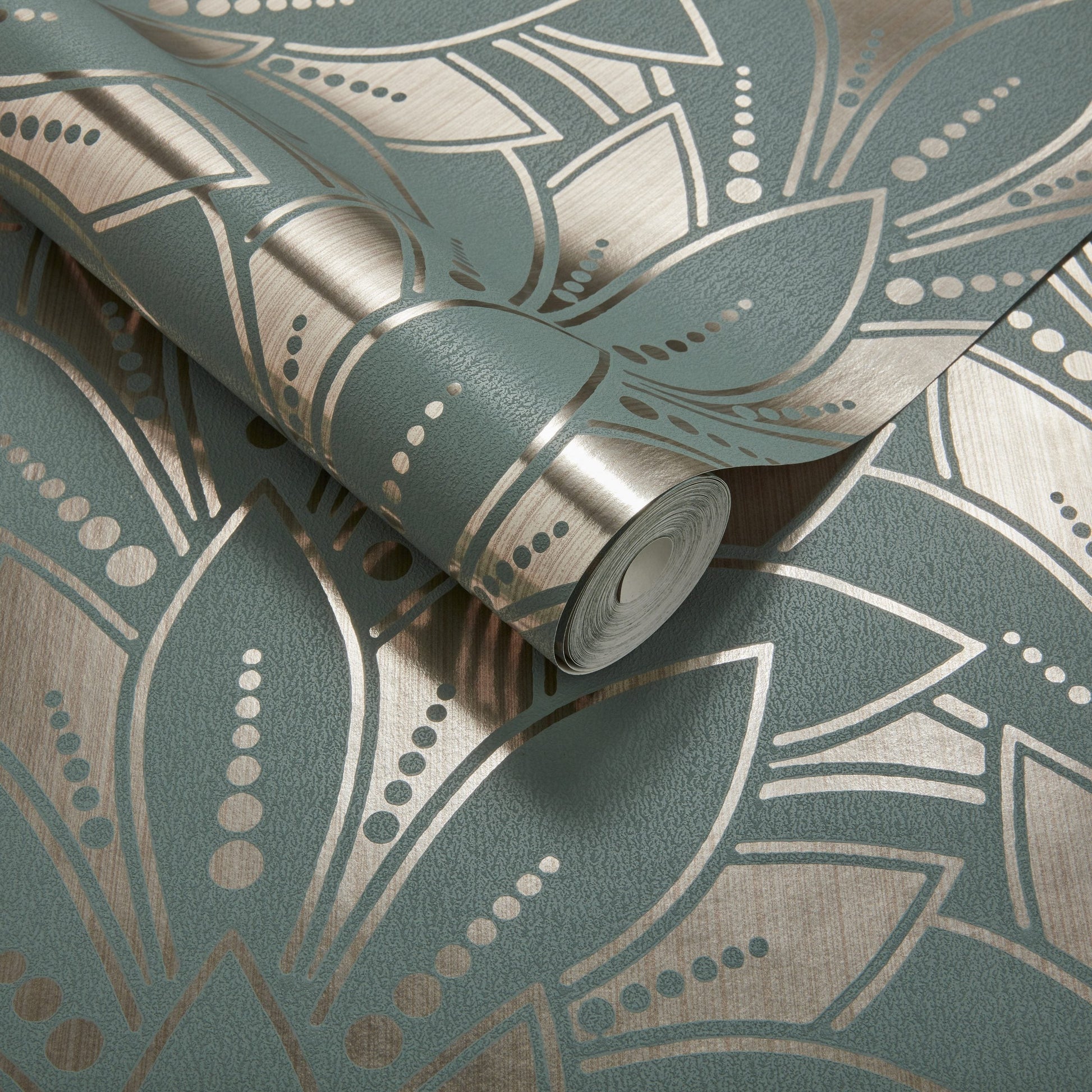 Astoria Neo Mint Green and Gold Luxury Foil Wallpaper - 1838 wallcoverings