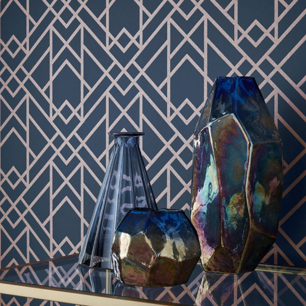 Metro Midnight Blue Luxury Geometric Wallpaper - 1838 wallcoverings