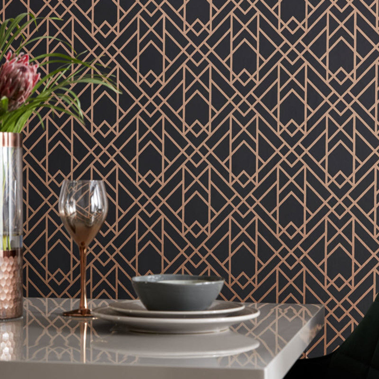 Metro Jet Black and Gold Luxury Geometric Wallpaper - 1838 wallcoverings