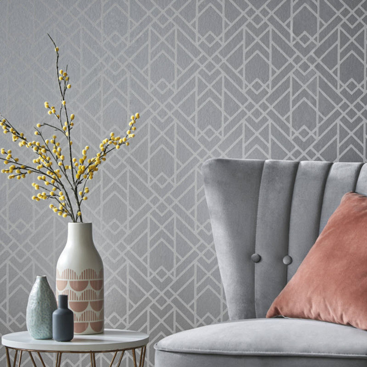 Metro Soft Grey Silver Luxury Geometric Wallpaper - 1838 wallcoverings