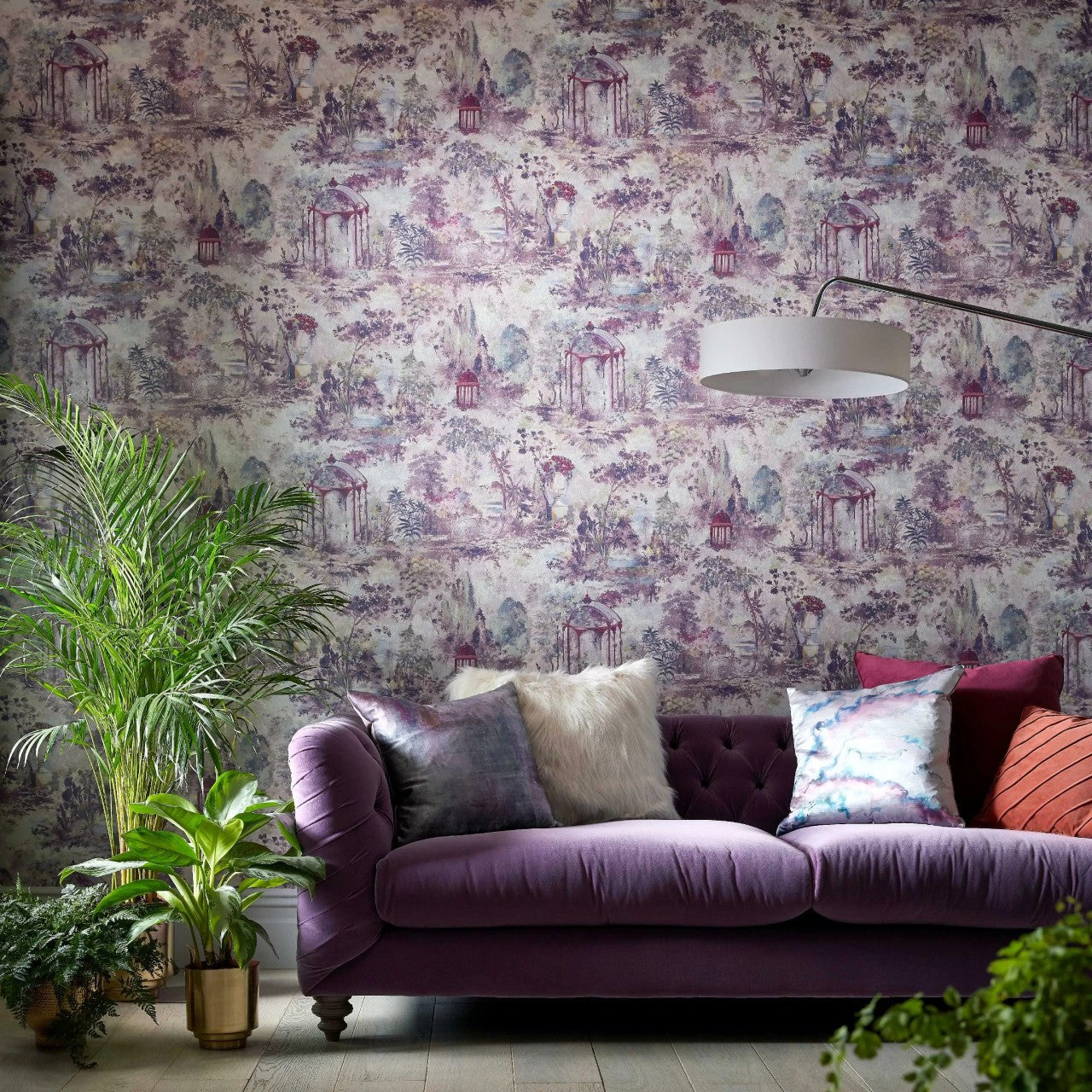 Pavilion Rose Pink Luxury Toile Wallpaper - 1838 wallcoverings