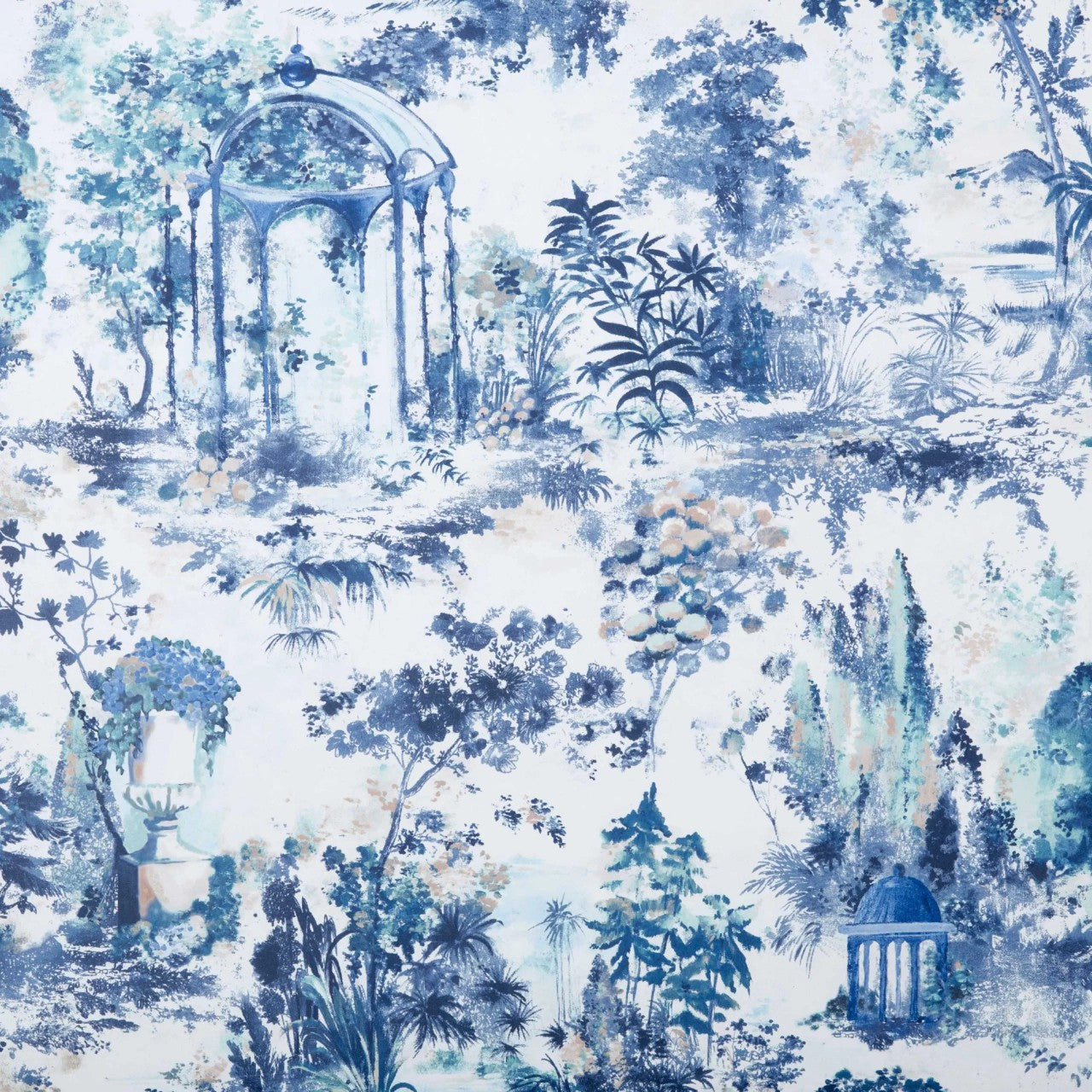Pavilion Lupin Blue Luxury Toile Wallpaper - 1838 wallcoverings