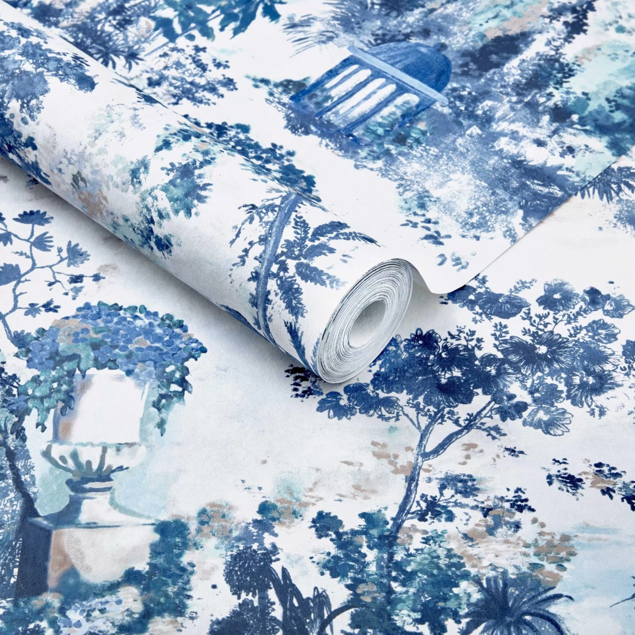 Pavilion Lupin Blue Luxury Toile Wallpaper - 1838 wallcoverings