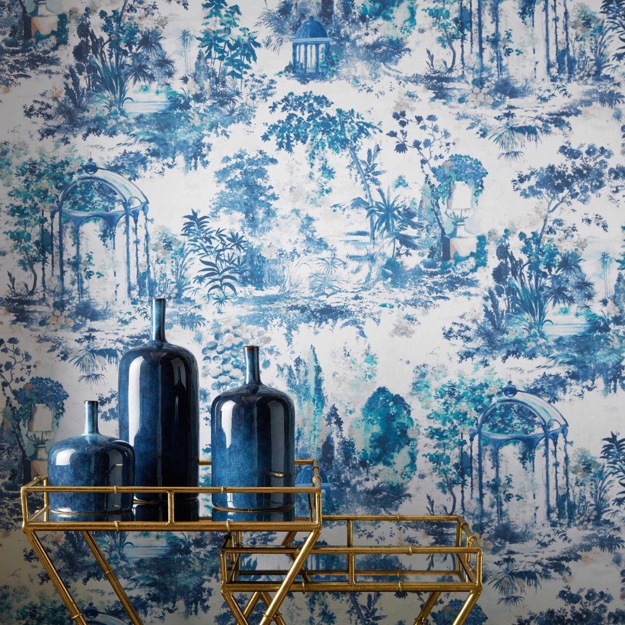 Pavilion Lupin Blue Luxury Toile Wallpaper - 1838 wallcoverings