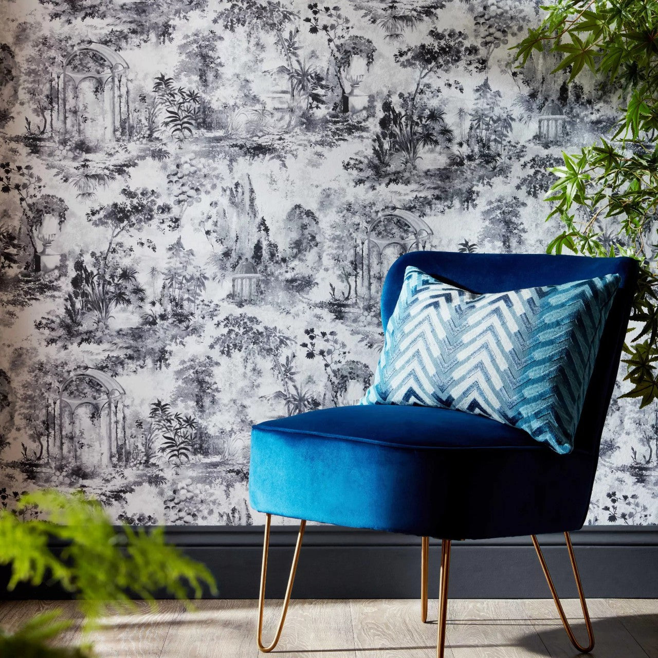 Pavilion Stone Grey Luxury Toile Wallpaper - 1838 wallcoverings
