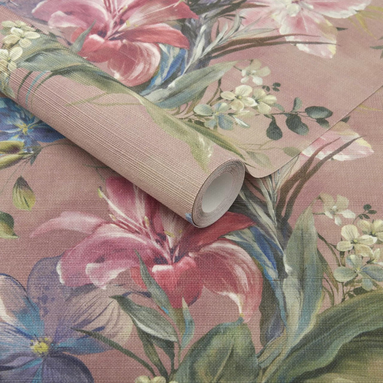 Lilliana Blush Pink Luxury Floral Grasscloth Wallpaper - 1838 wallcoverings