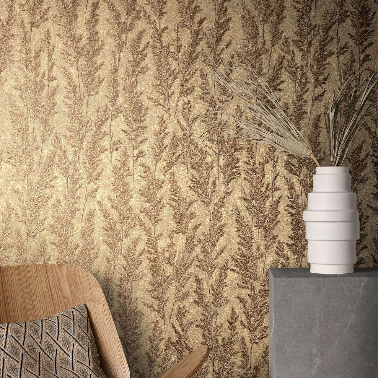 Feathery Tree Natural Opulence Gold Wallpaper - Galerie