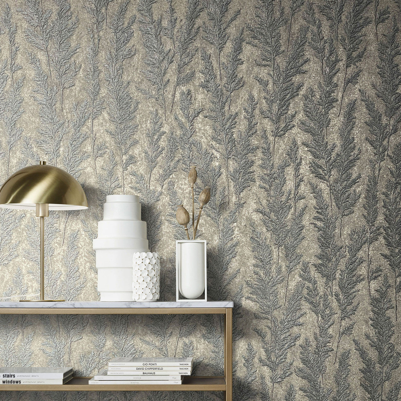 Feathery Tree Natural Opulence Platinum Wallpaper - Galerie