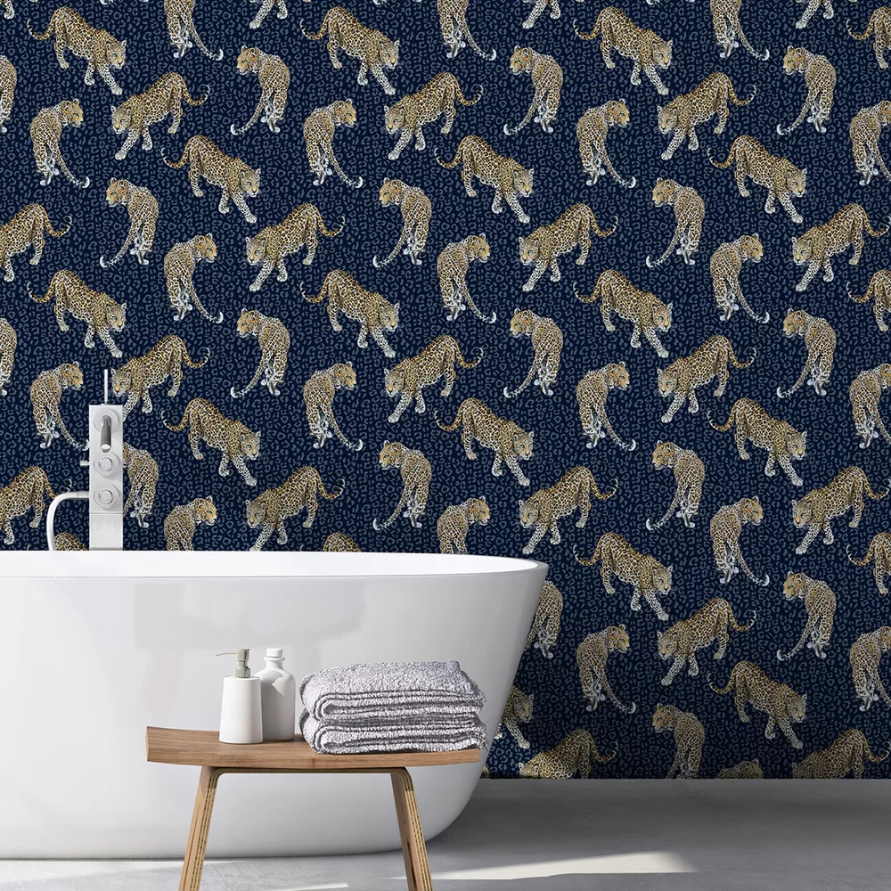 All Over Leopard Wallpaper - Blue - The Graduate Collection