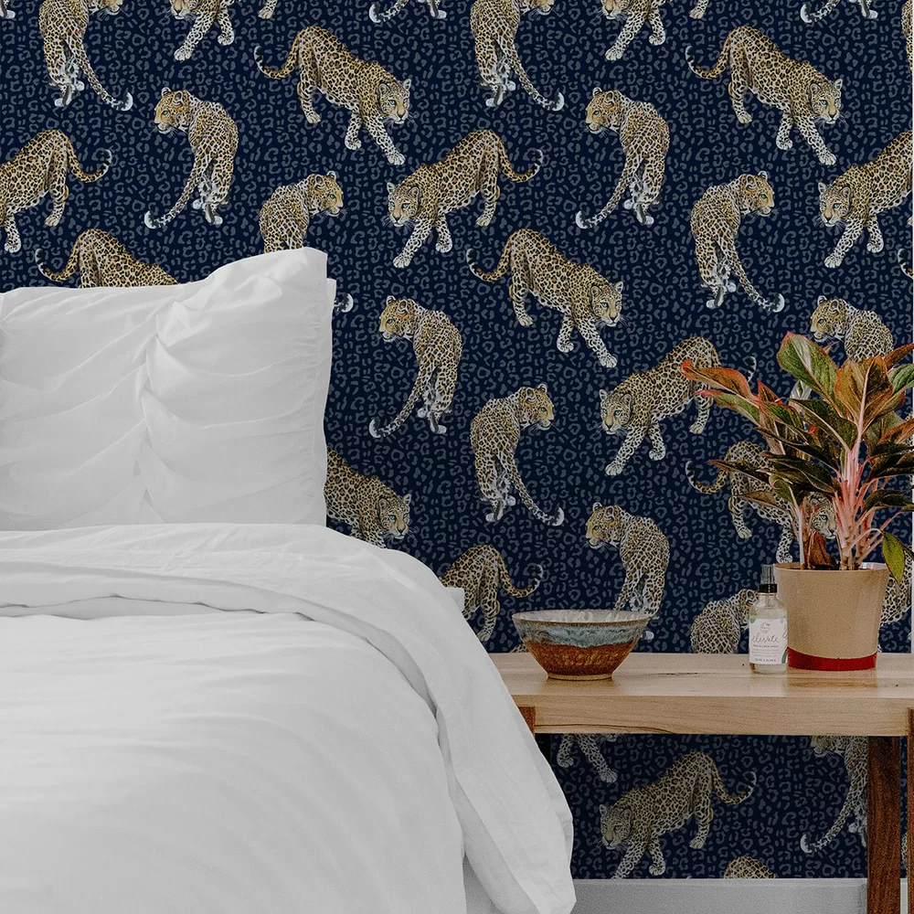 All Over Leopard Wallpaper - Blue - The Graduate Collection