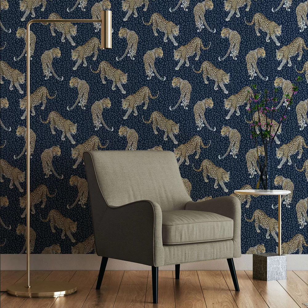 All Over Leopard Wallpaper - Blue - The Graduate Collection