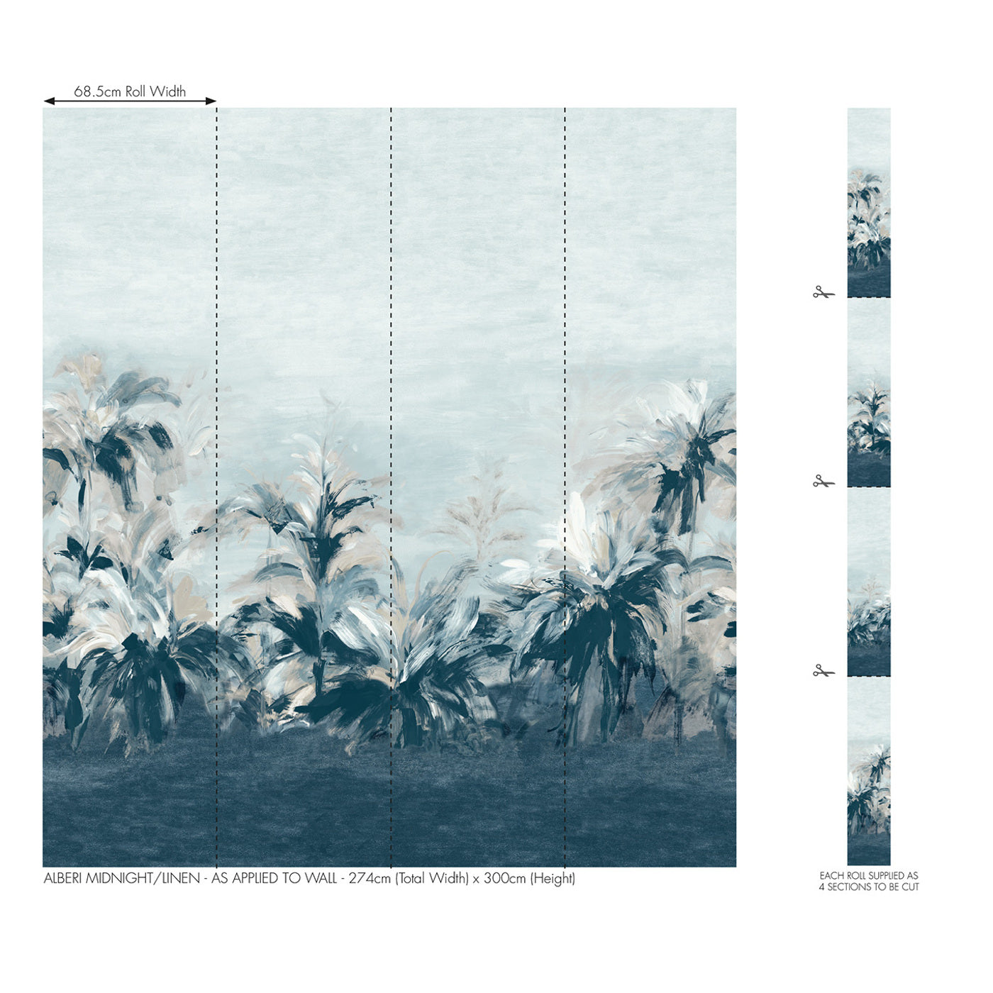 Alberi Wallpaper - Midnight/Linen Banner - Clarke & Clarke