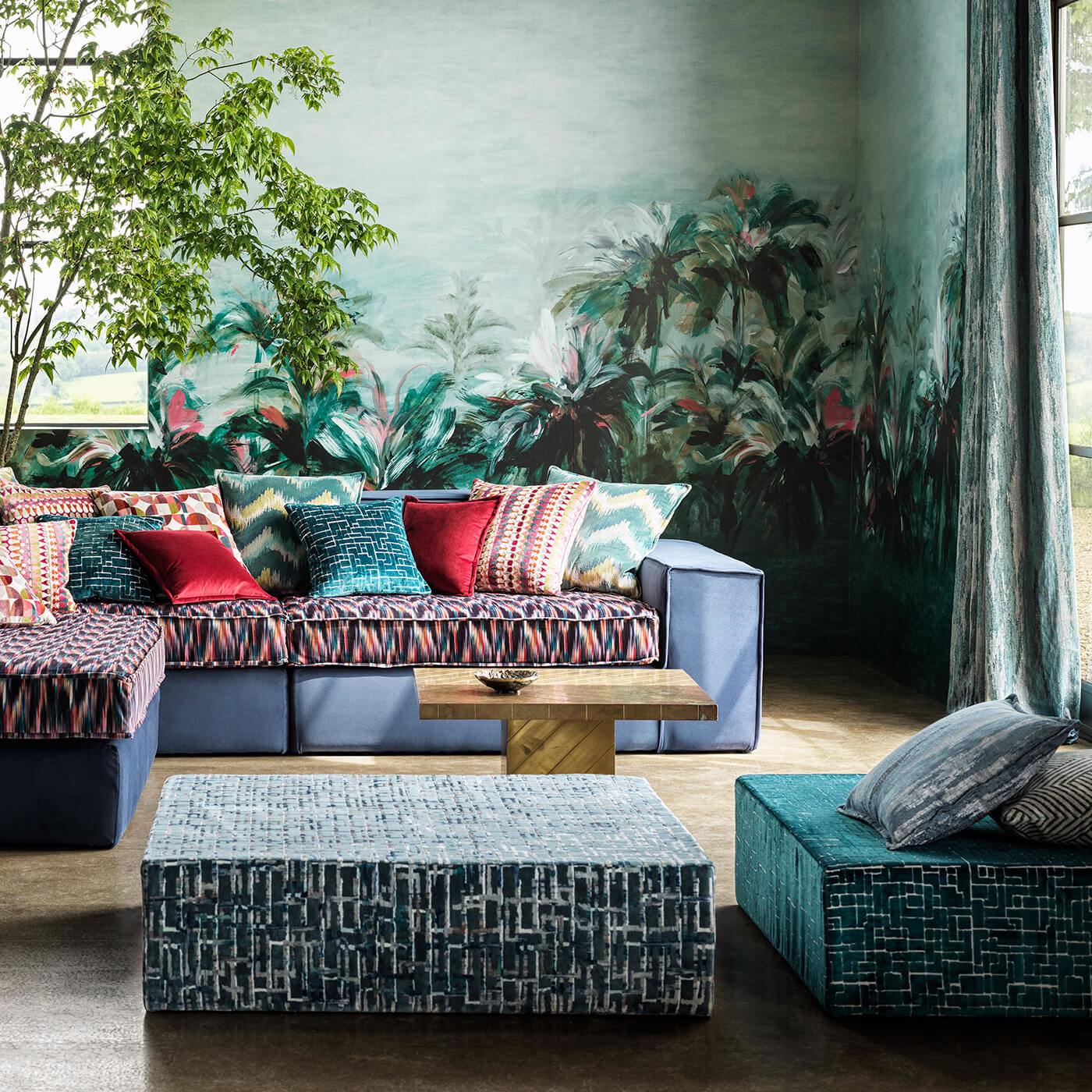Alberi Wallpaper - Teal/Fuchsia Banner - Clarke & Clarke