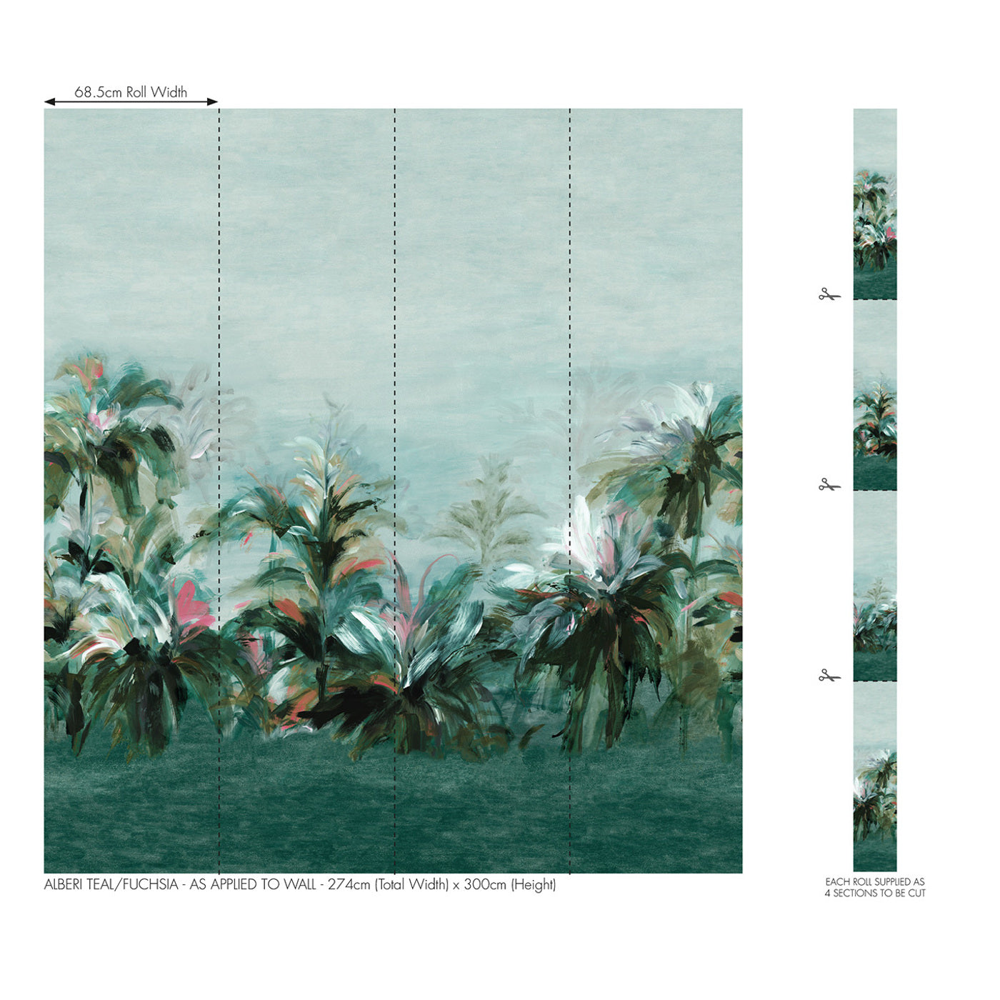 Alberi Wallpaper - Teal/Fuchsia Banner - Clarke & Clarke
