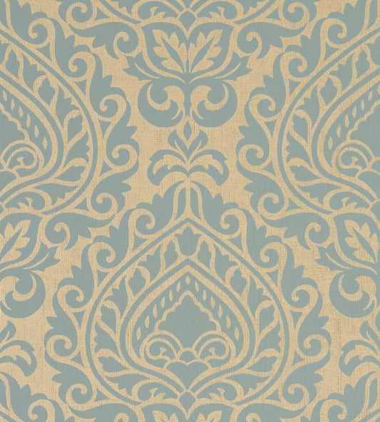 Annette Wallpaper - Aqua on Metallic Champagne - AT34107 - Anna French